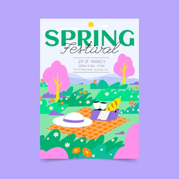 Flat spring vertical poster template