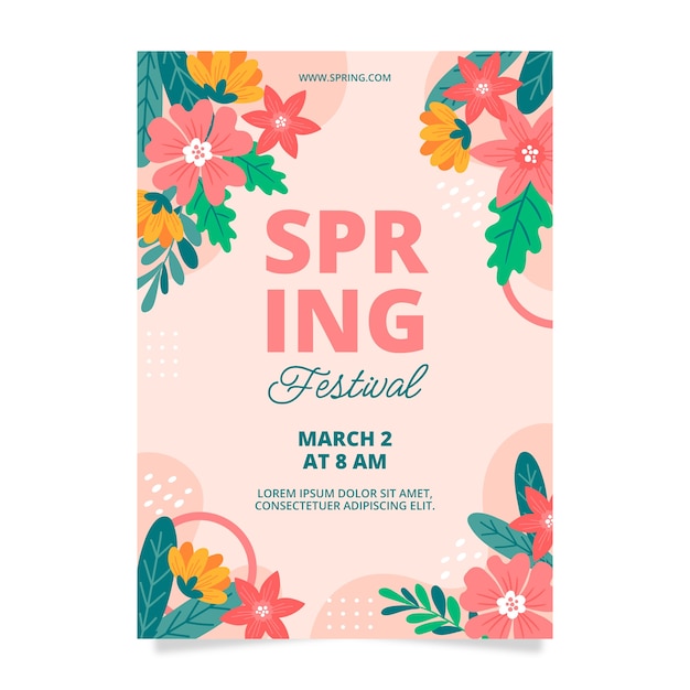 Flat spring vertical poster template