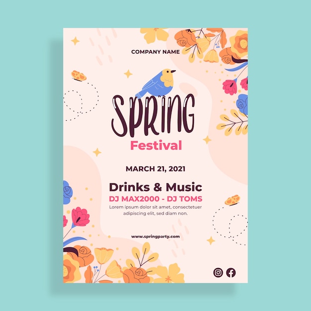 Flat spring vertical poster template