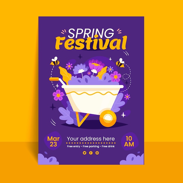 Free vector flat spring vertical poster template