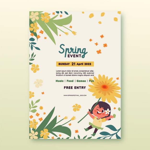 Flat spring vertical poster template