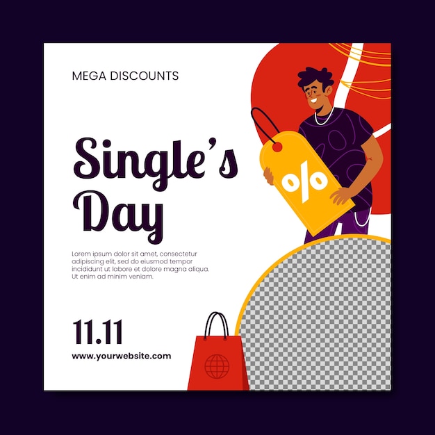 Flat square banner template for 11.11 singles day sales