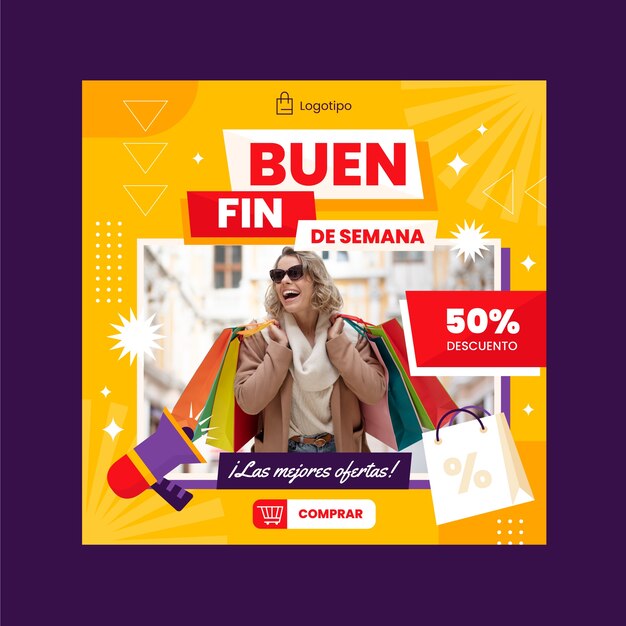 Free vector flat square banner template for buen fin sales