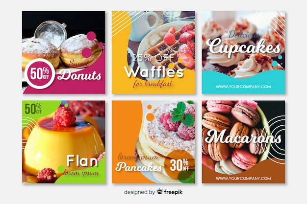 Free vector flat square food photographic banner