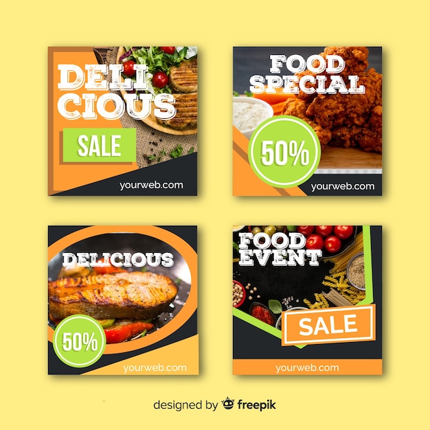 Flat square food photographic banner