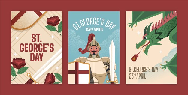 Free vector flat st george's day greeting cards collection