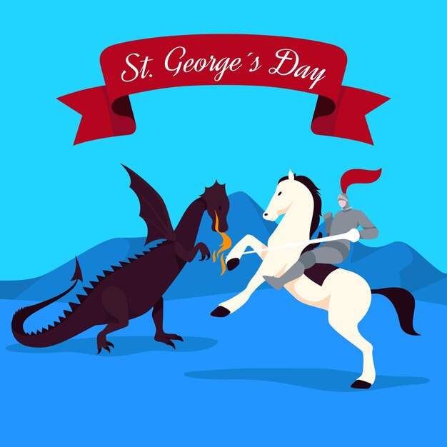 Flat st. george's day illustration with knight and dragon