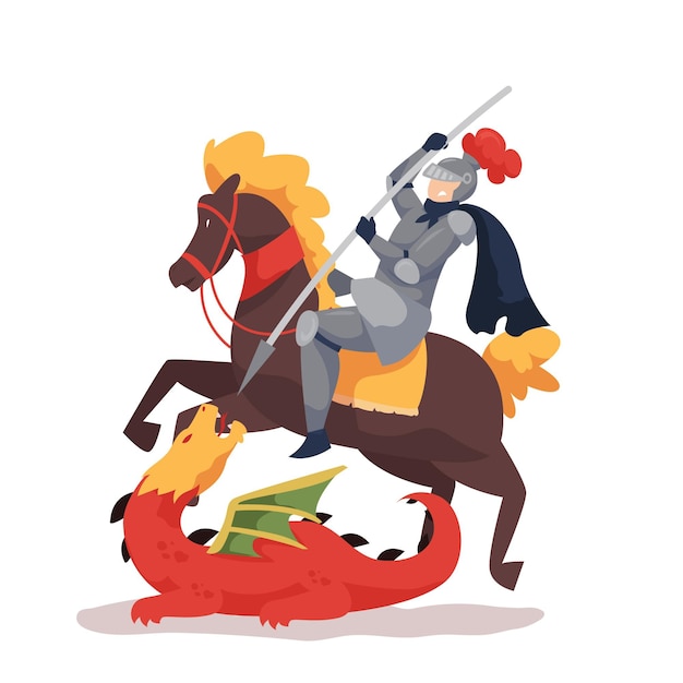 Free vector flat st. george's day illustration with knight and dragon