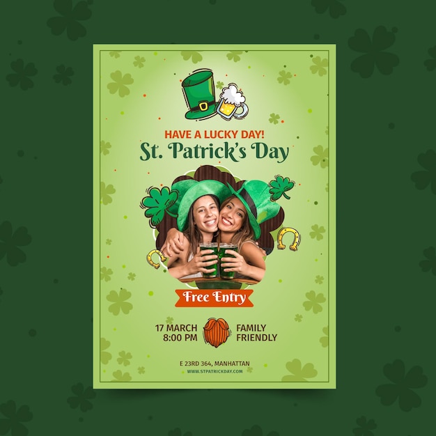 Flat st. patrick's day a4 poster template