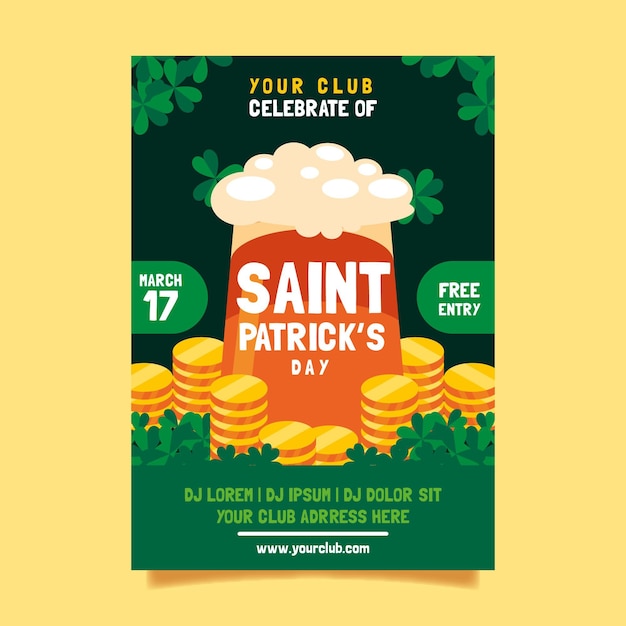 Flat st. patrick's day flyer template