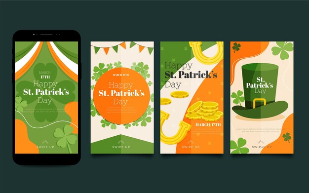 Flat st. patrick's day instagram stories pack