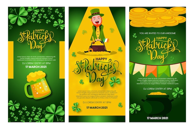 Free vector flat st. patrick's day instagram stories