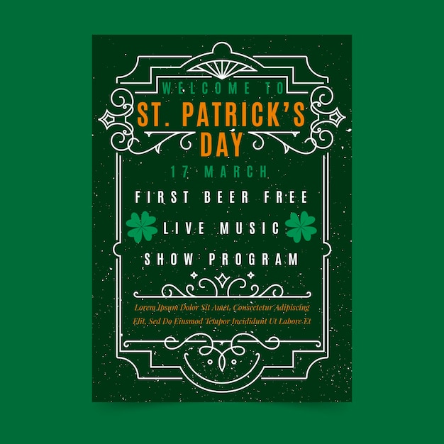 Vettore gratuito appartamento st. modello di poster verticale di patrick's day