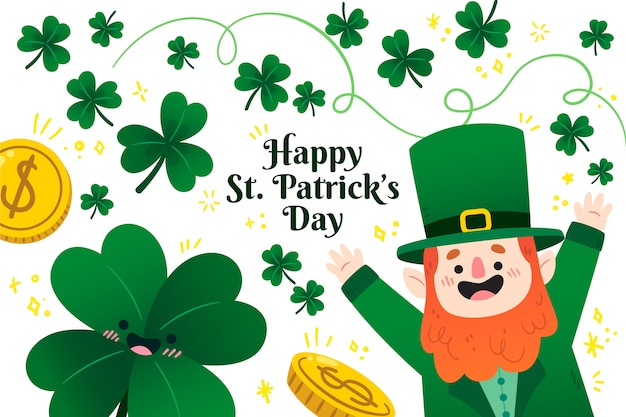 Flat st. patrick's day with leprechaun illustrated