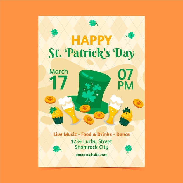 Free vector flat st patricks day celebration vertical poster template