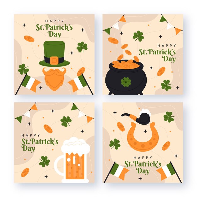 Free vector flat st patricks day instagram posts collection