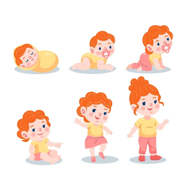 Free vector flat stages of a baby girl collection