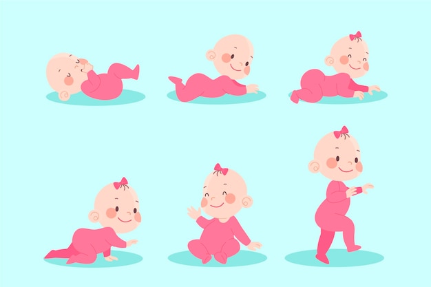 Free vector flat stages of a baby girl pack