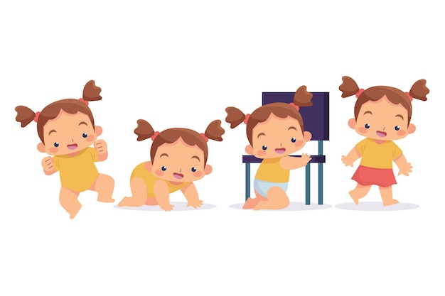 Free vector flat stages of a baby girl