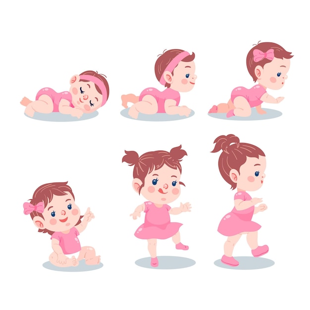 Flat stages of a baby girl