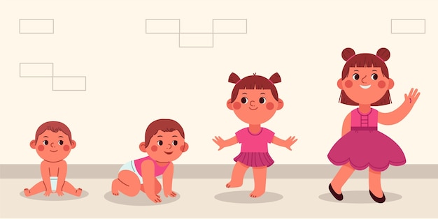 Flat stages of a cute baby girl