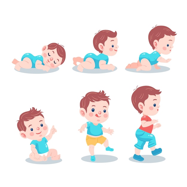 Бесплатное векторное изображение Плоские этапы мальчика