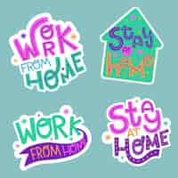 Free vector flat stay home stickers collection