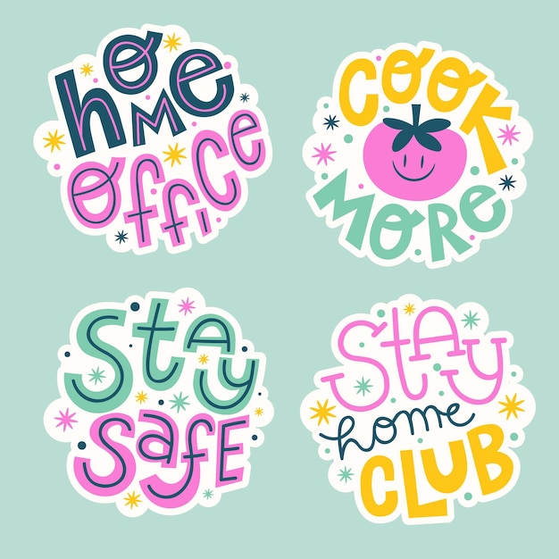 Flat stay home stickers collection