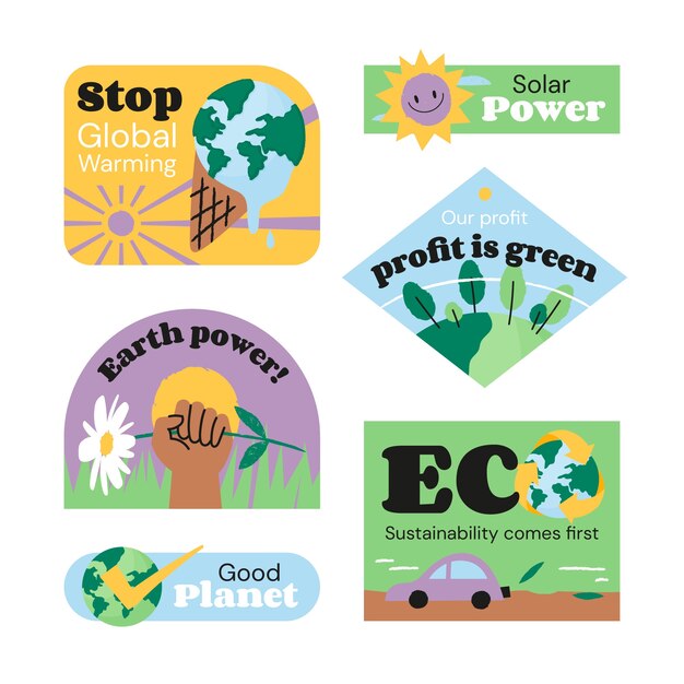Flat stickers collection for earth day celebration