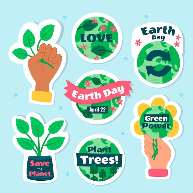 Flat stickers collection for earth day celebration