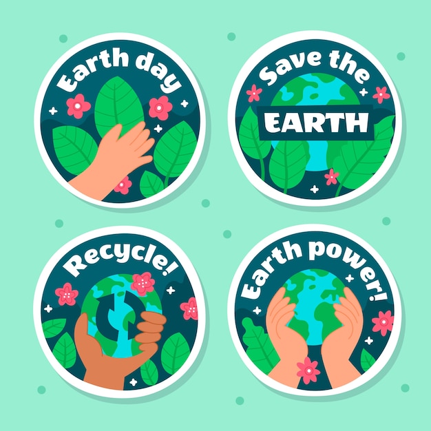 Flat stickers collection for earth day celebration