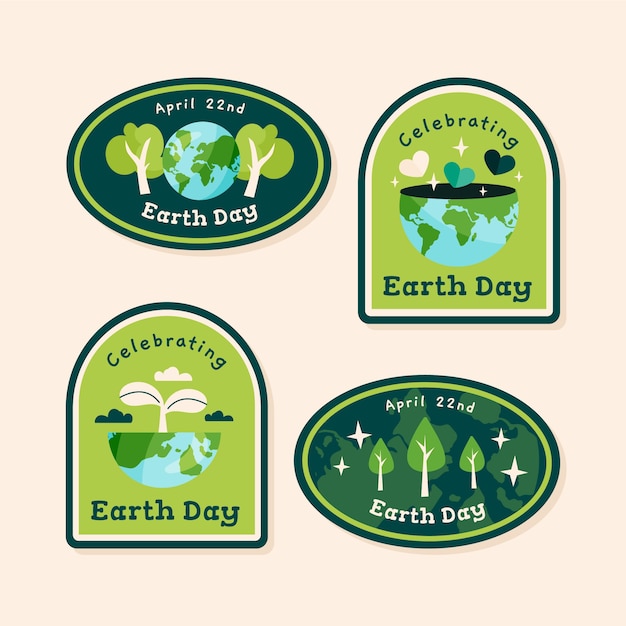 Free vector flat stickers collection for earth day celebration