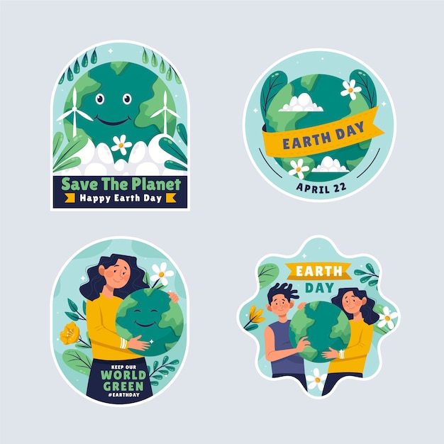 Free vector flat stickers collection for earth day celebration