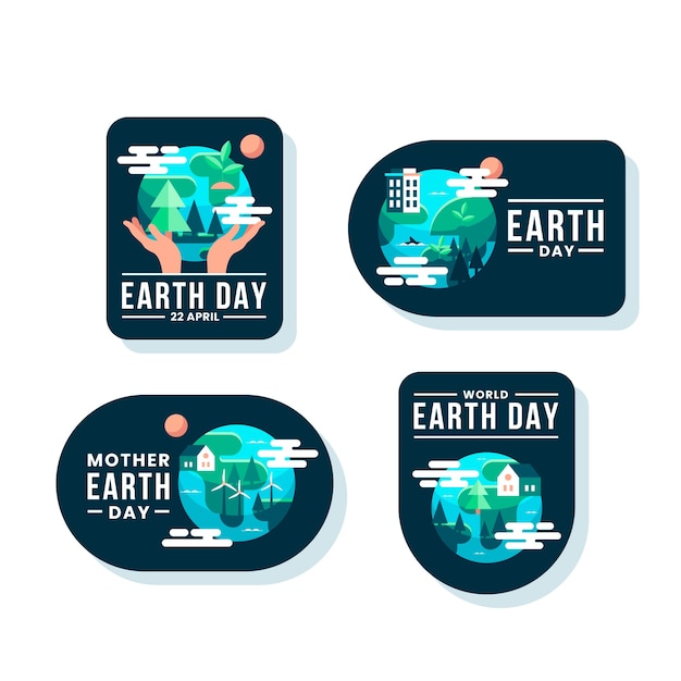 Flat stickers collection for earth day celebration