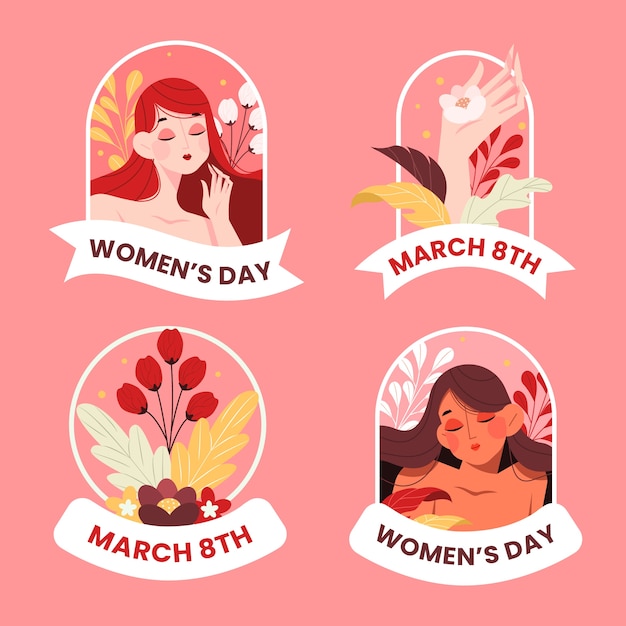 Коллекция плоских наклейки для празднования международного женского дня.