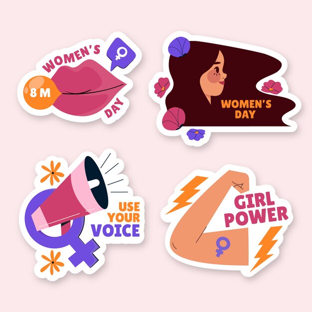 Flat stickers collection for international women's day celebration