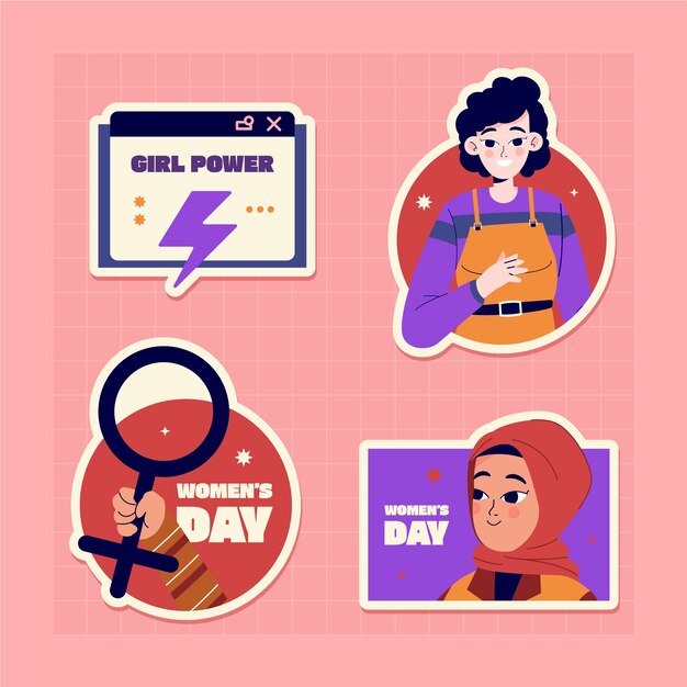 Flat stickers collection for international women's day celebration