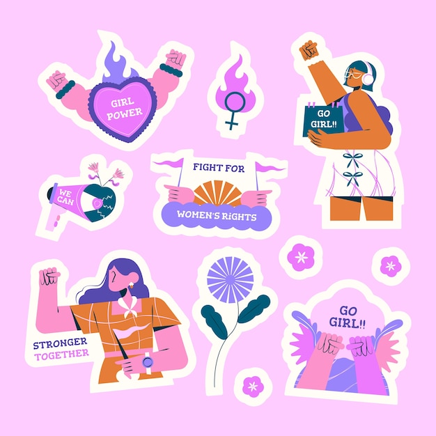 Коллекция плоских наклейки для празднования Международного женского дня.
