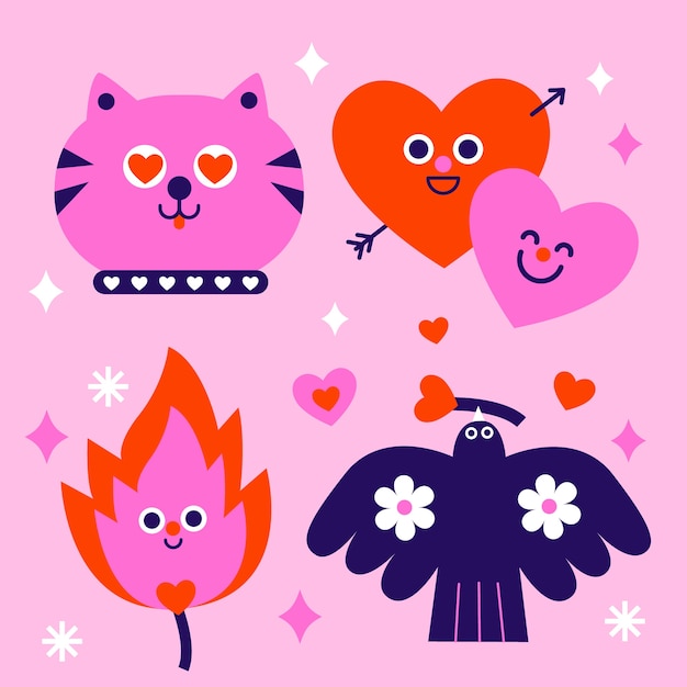 발렌타인 데이 축하를 위한 플래트 스티커 컬렉션