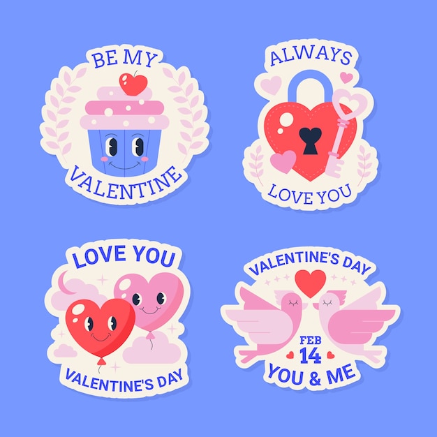 Free vector flat stickers collection for valentines day celebration