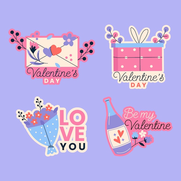 Free vector flat stickers collection for valentines day celebration