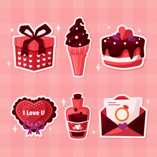 Flat stickers collection for valentines day celebration