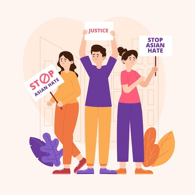Flat stop asian hate concept illustrated