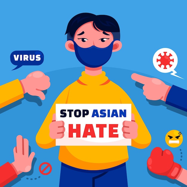 Flat stop asian hate concept illustrated