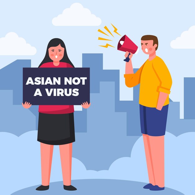 Flat stop asian hate concept illustrated