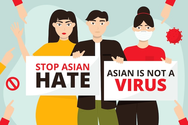 Flat stop asian hate illustration