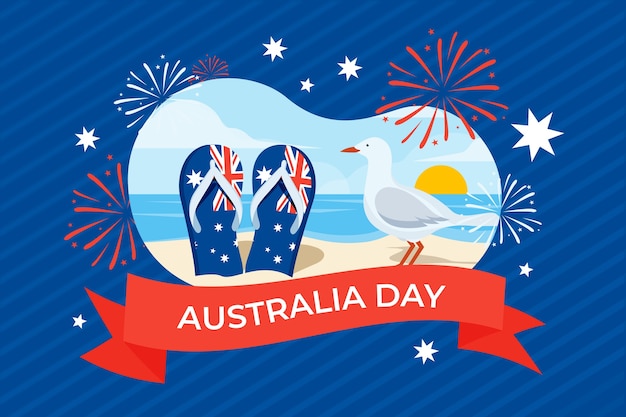 Flat style for australia day event with beach