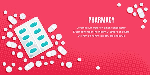 Premium Vector | Flat style banner design with medicines. tablets ...