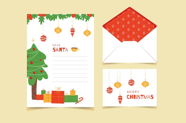 Flat style christmas stationery template