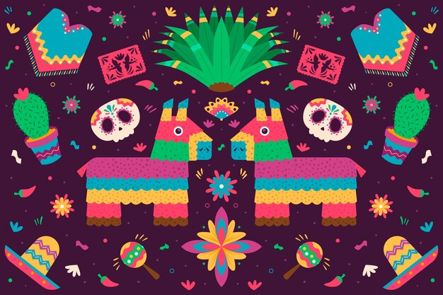 Плоский стиль красочный мексиканский фон